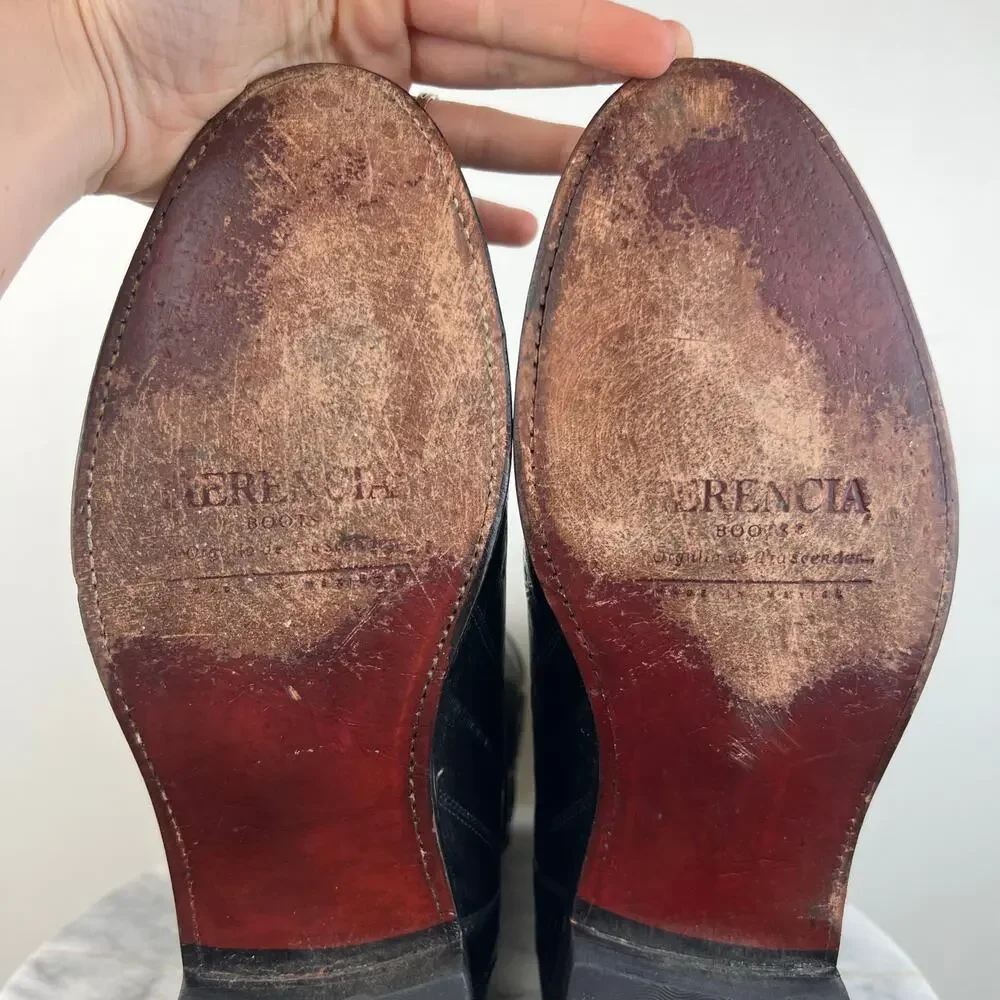 Herencia Exotic Genuine Eel Skin Black Leather Western Cowboy Boots (Sz 11)